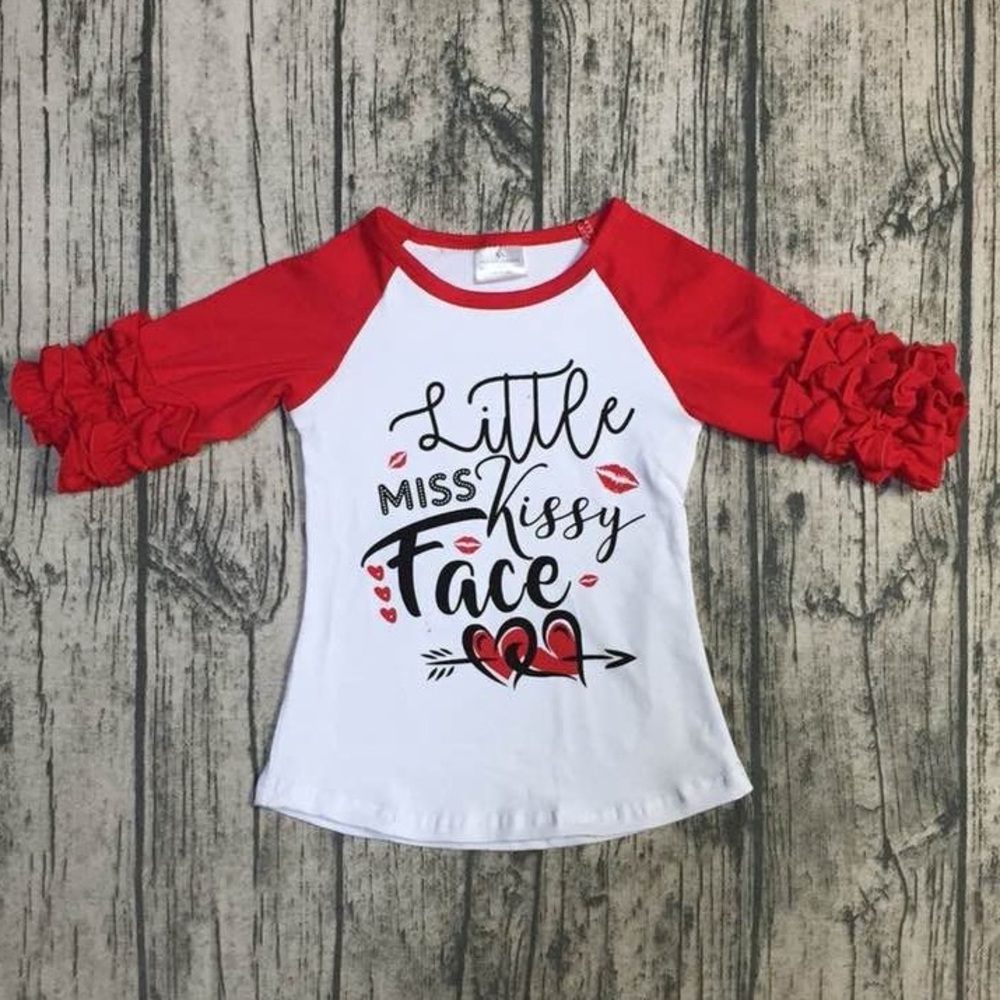 Ruffle Sleeve Little Miss Kissy Face Heart T-Shirt Top Toddler Girl Kid blouse